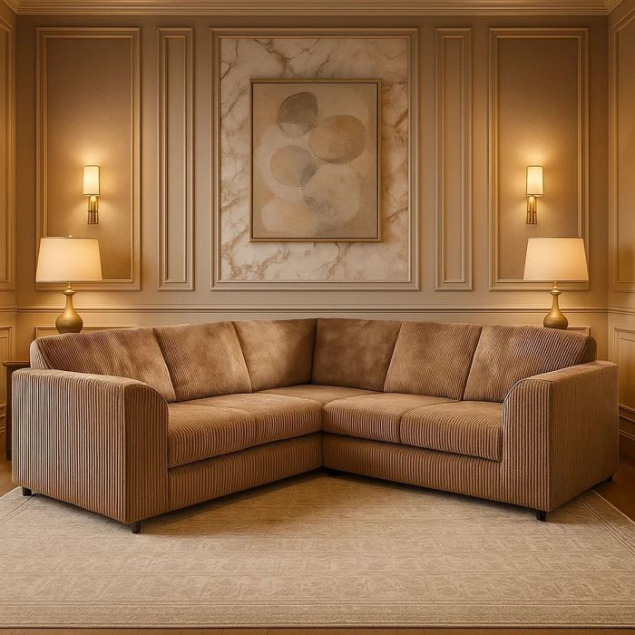 JAMBA Jumbo Cord 5 Seater L Shaped Fullback Corner Sofa - Coffee