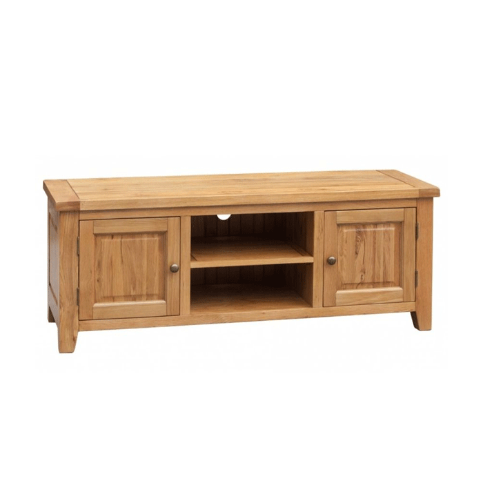 Wycombe Solid Oak Finish Straight TV Stand Storage - Wood