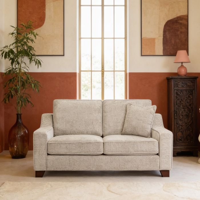 KAMILA Plush Fabric 2 Seater Sofa - Stone