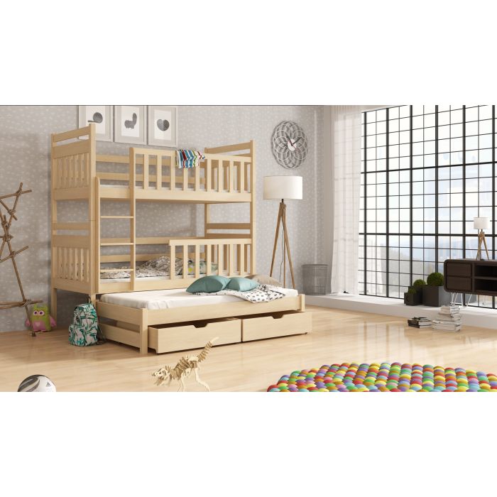 Clare Wooden 2 Drawers Bunk Bed with Trundle - Pine
