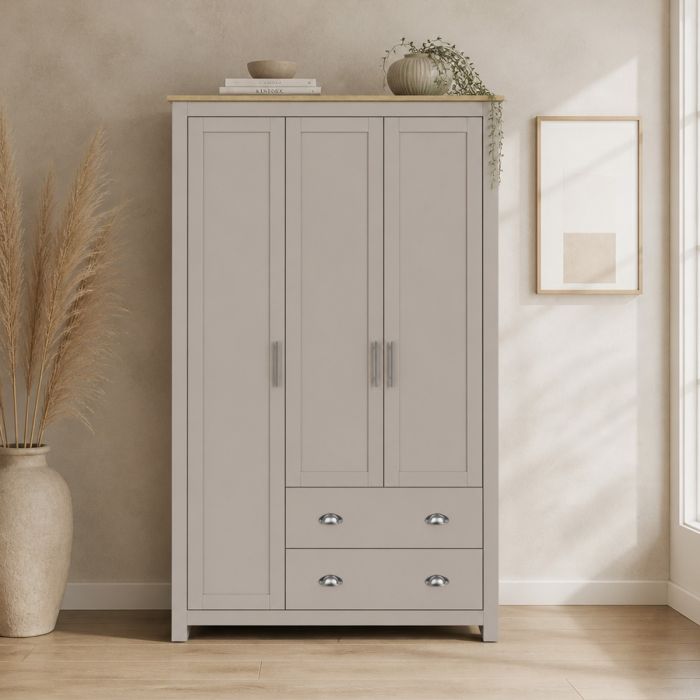 LEVIS 3 Door Wardrobe with 2 Drawers Grey - 112cm