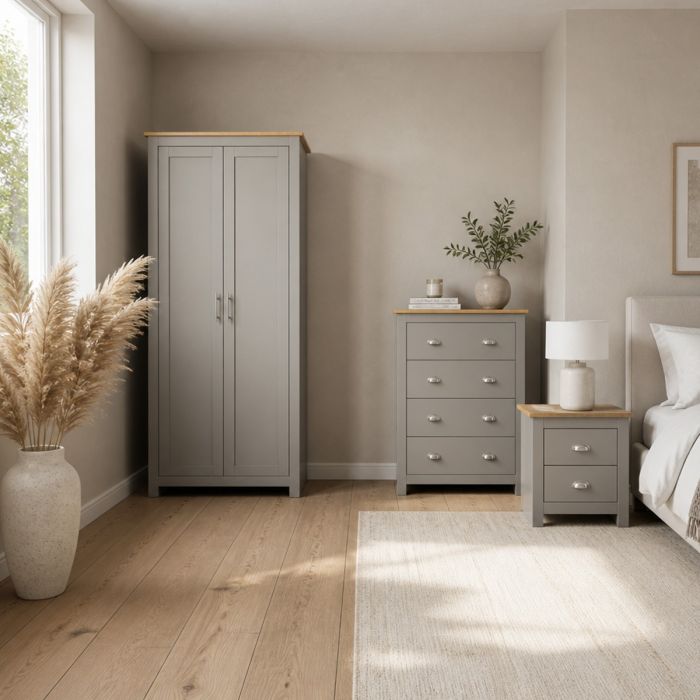 LEVIS 2 Door Wardrobe Set 3 Piece - Grey