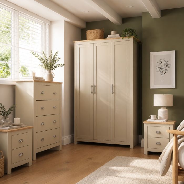LEVIS 3 Door Wardrobe Set 4 Piece - Cream