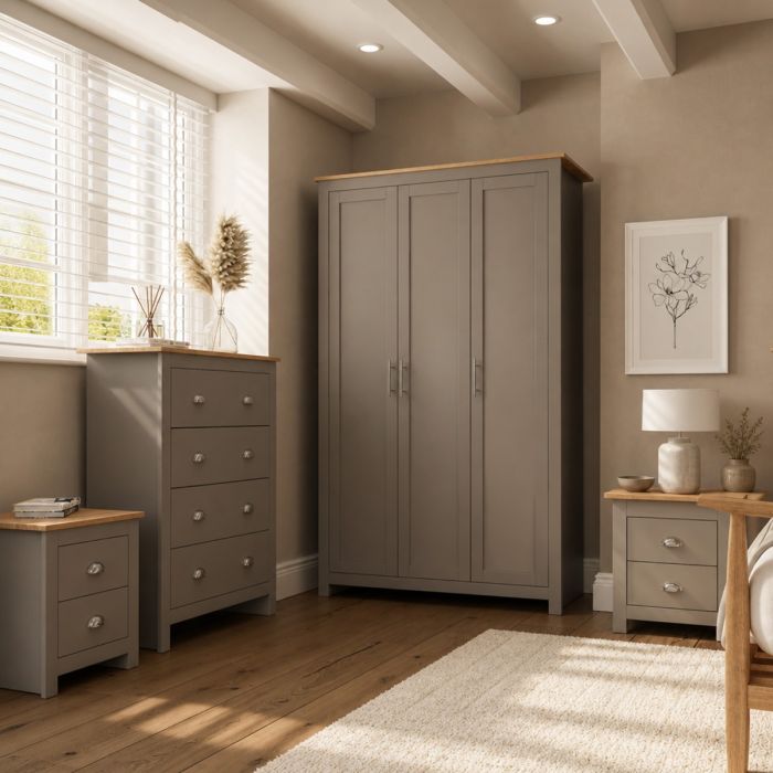 LEVIS 3 Door Wardrobe Set 4 Piece - Grey