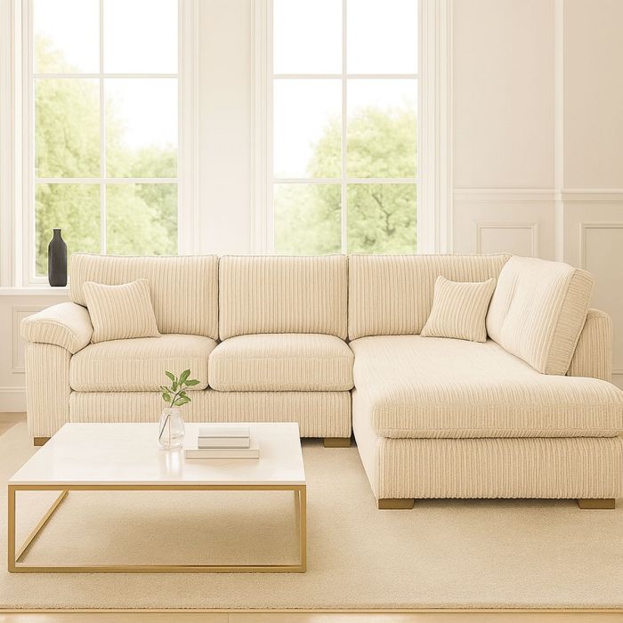 Corner Sofa - LARGE CORDURA Full Back Jumbo Cord Right Hand Cream