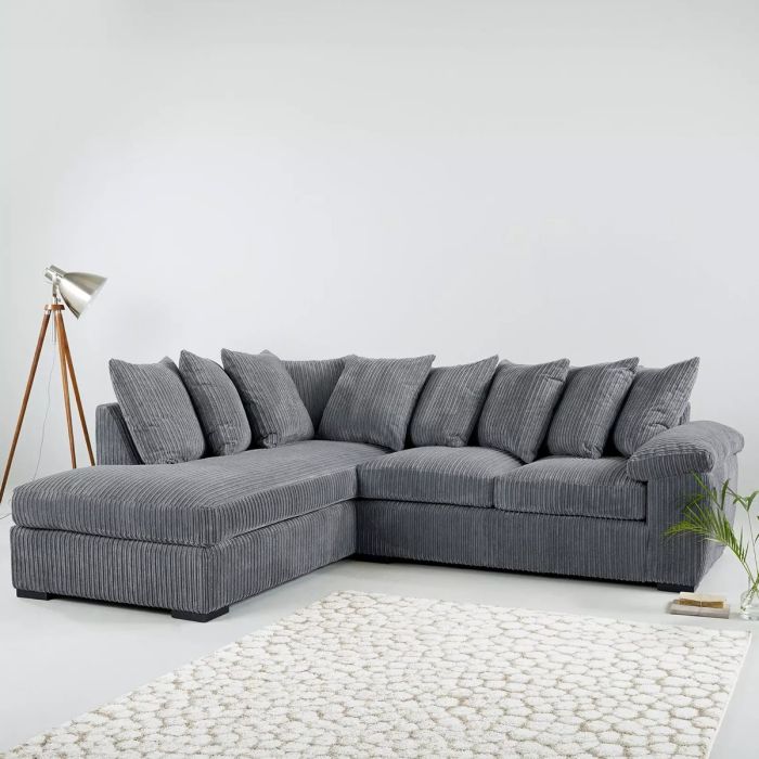 Corner Sofa - LARGE AMALFI Scatter Back Jumbo Cord Left Hand Charcoal