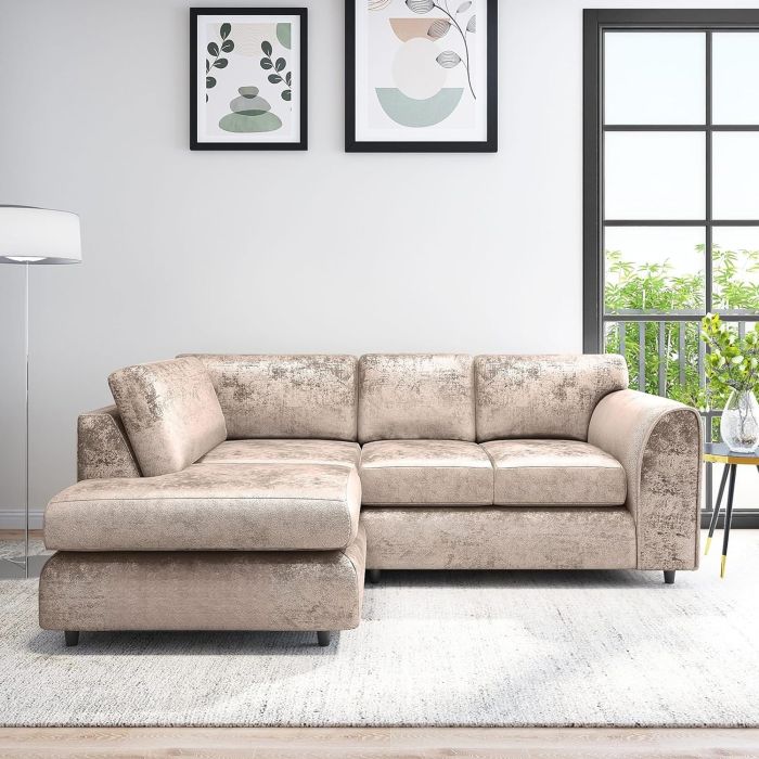 VELOURA Crush Velvet 4 Seater L Shaped Fullback Corner Sofa - Mink , Left Hand Facing