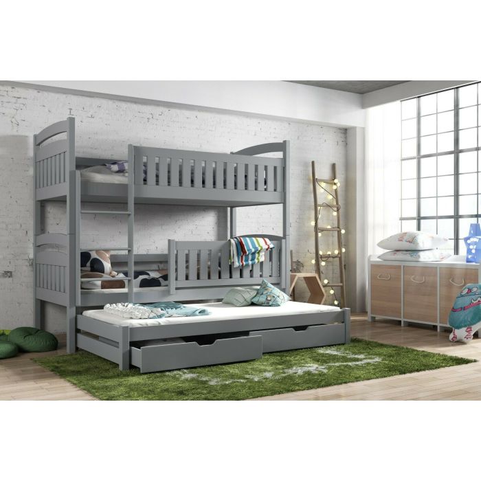 Brenda Wooden 2 Drawers Bunk Bed with Trundle - Grey
