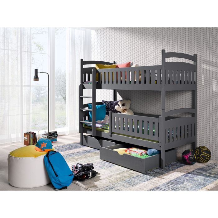 Juliet Wooden Bunk Bed with 2 Drawer Storage and Bonnell Foam Mattress - Graphite