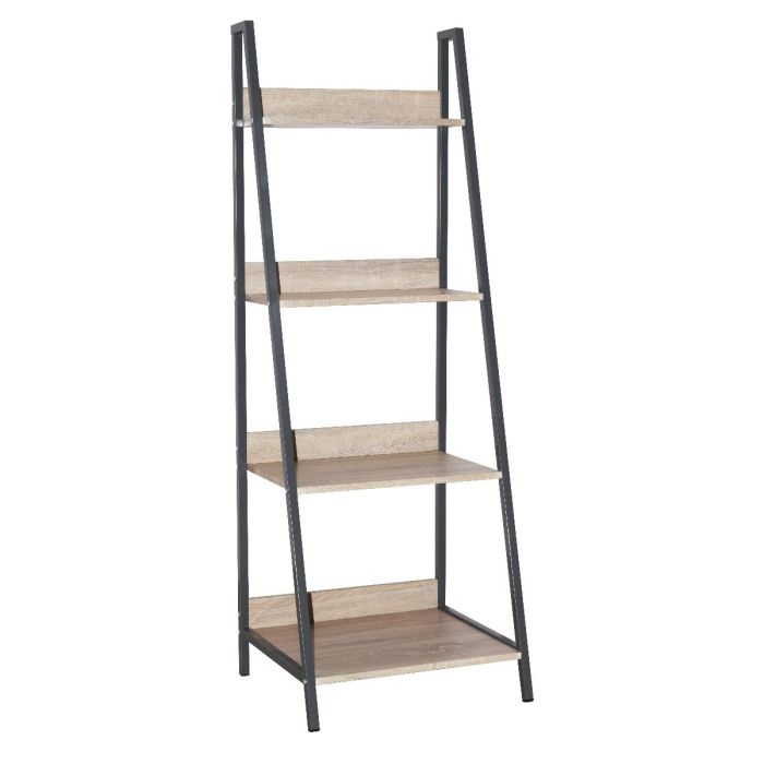 Loft Home Office Ladder Bookcase Unit with Metal Frames - Oak