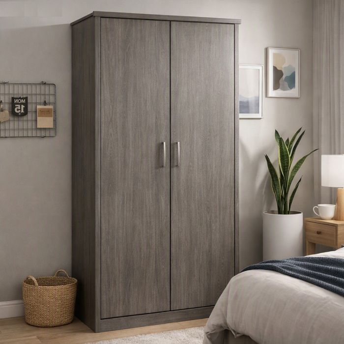 LISKEARD 2 Door Wardrobe Grey Oak - 81.5cm
