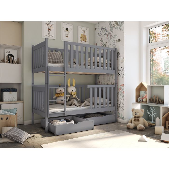 Edward 2 Drawers Storage Wooden Bunk Bed - Grey