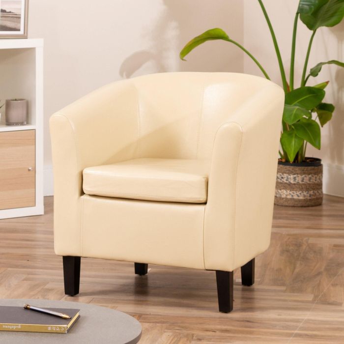 Tub Chair - BELLTANO PU Leather Chair - Cream