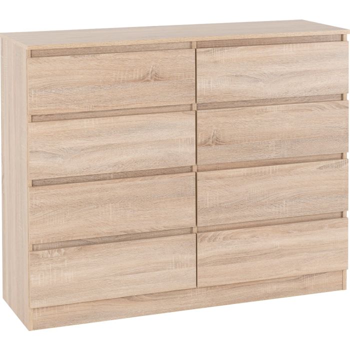 Oak Finish Chest of Drawers - MALDEN Large Chest 8 Drawers Double Chest