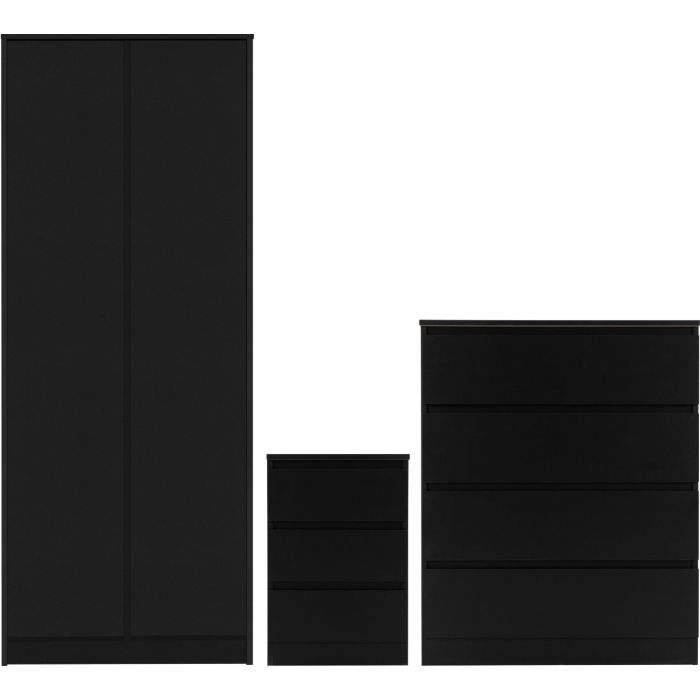 MALDEN 2 Door Wardrobe Set 3 Piece - Black