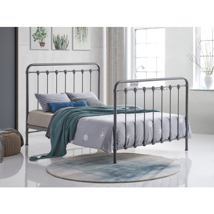 Single Bed - HAVORA 3ft Metal Bed Speckled Black And Silver