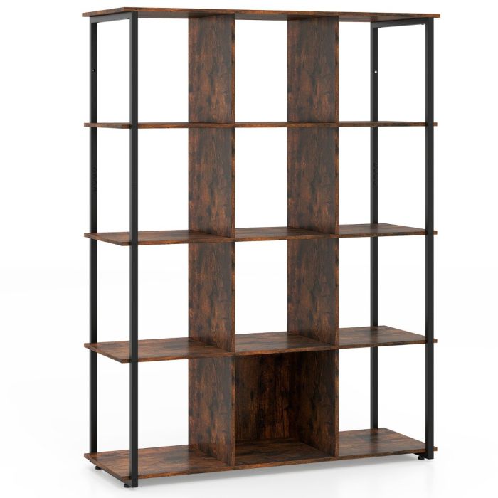 Industrial Open Shelf Display Rack with 2 Anti-tipping Kits for Living Room Bedroom Study-Rustic Brown