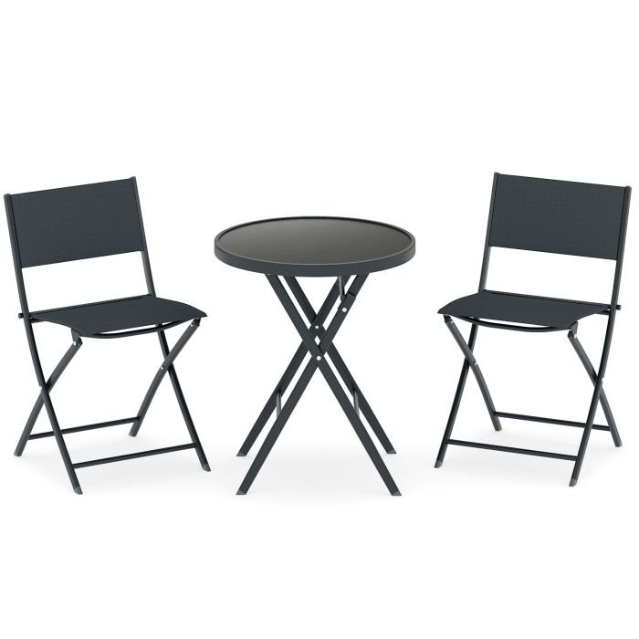 3 Piece Folding Bistro Set Patio Dining Furniture with Breathable Fabric Seat