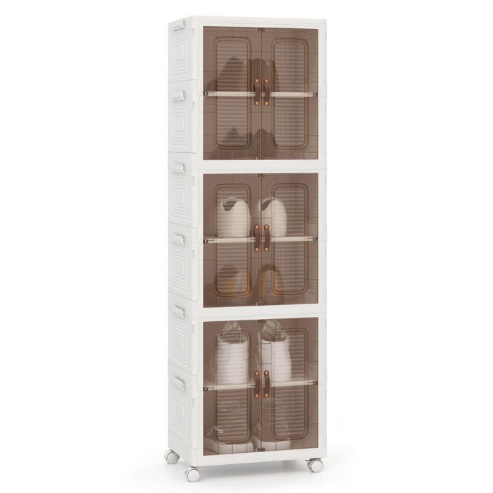 6-Cube Stackable Storage Bins with Lockable Wheels for Kitchen Living Room Bedroom-White