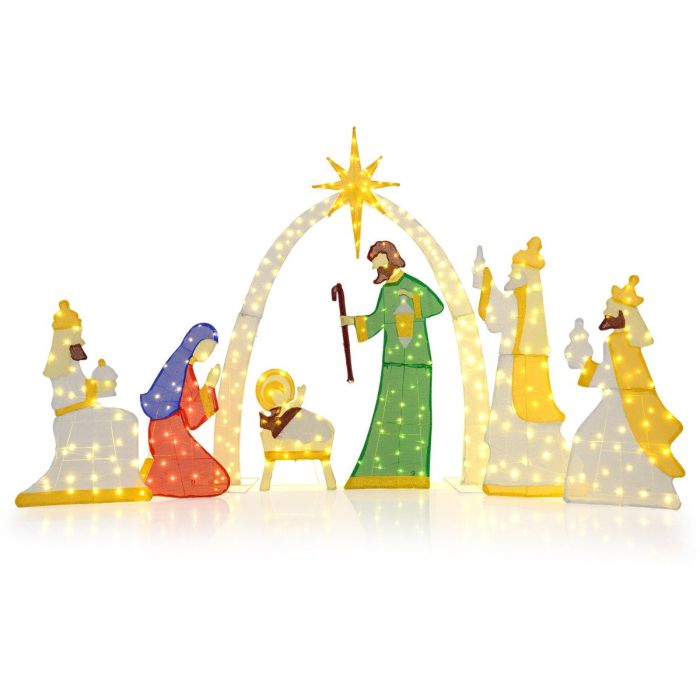 7 Pcs Lighted Nativity Scene with 310 Warm White LED Lights