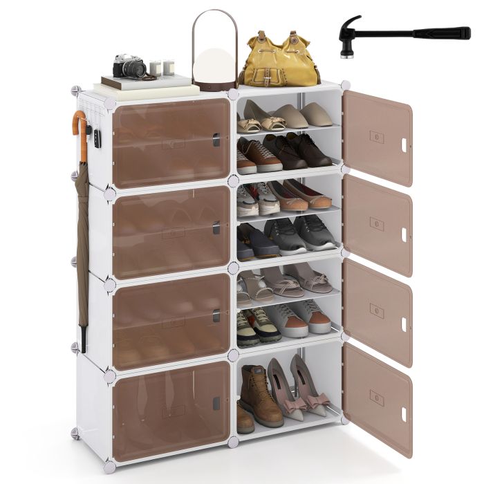 LVARO 8-Tier Shoe Cabinet Storage Organizer with Removable Shelves - White