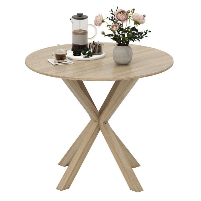 TREDWYN 90CM Wood Dining Table with Intersecting Pedestal Base-Brown