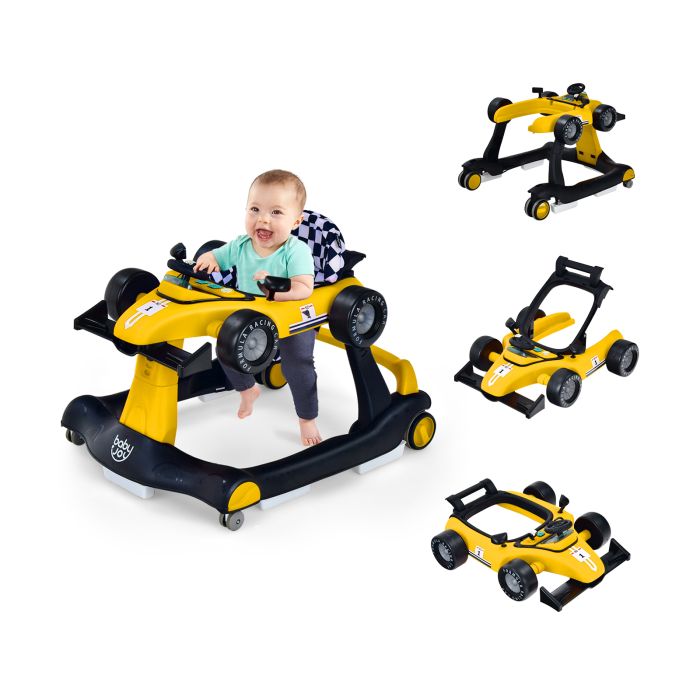 4-in-1 Baby Push Walker Adjustable Height and Speed - Yellow
