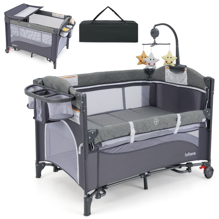 EMBERWYN 6-in-1 Baby Bed Travel Cot with Changing Table for Baby-Blue