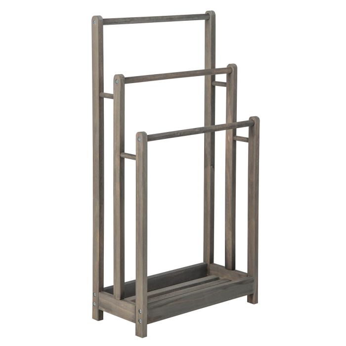 Freestanding Wood Towel Rack with 3 Individual Bars and Bottom Storage Shelf-Grey