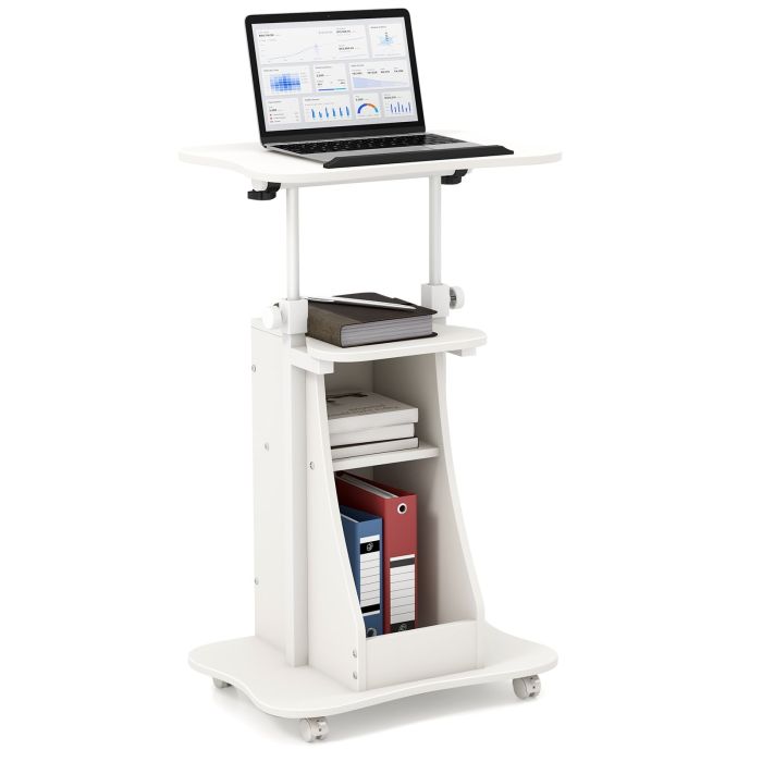 Computer Desk - Laptop Cart Height Adjustable with Wheels White 55cm