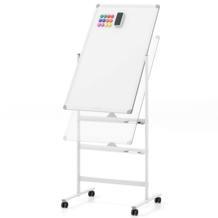 Reversible Rolling White Board with Black Markers and Board Eraser-White-S