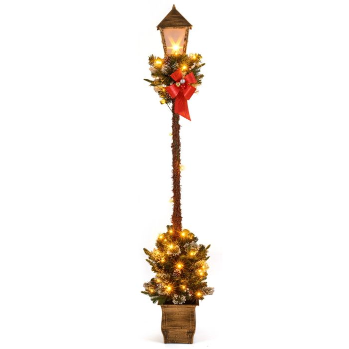 Pre-lit Christmas Street Lamp with Artificial Greenery 6.1 ft - Black