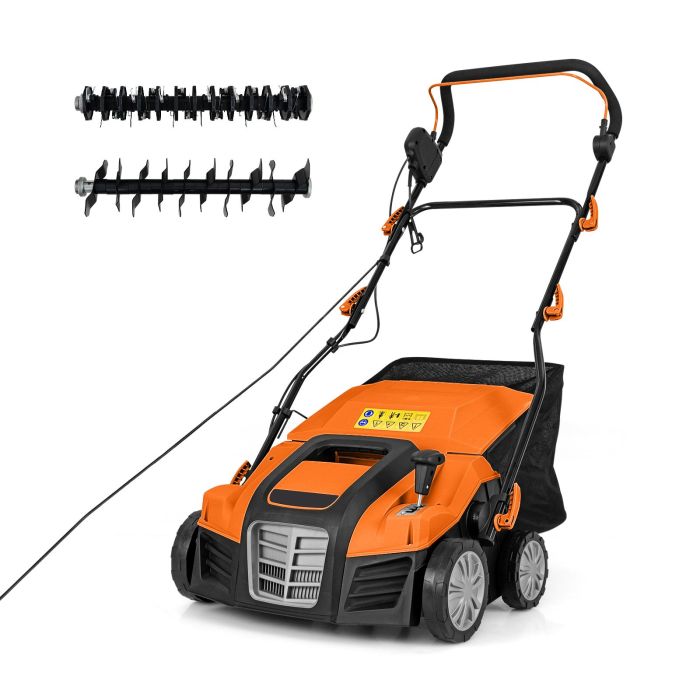 TYLOLY Adjustable Electric Dethatcher and Scarifier Folding Walk-Behind Weeder-Orange