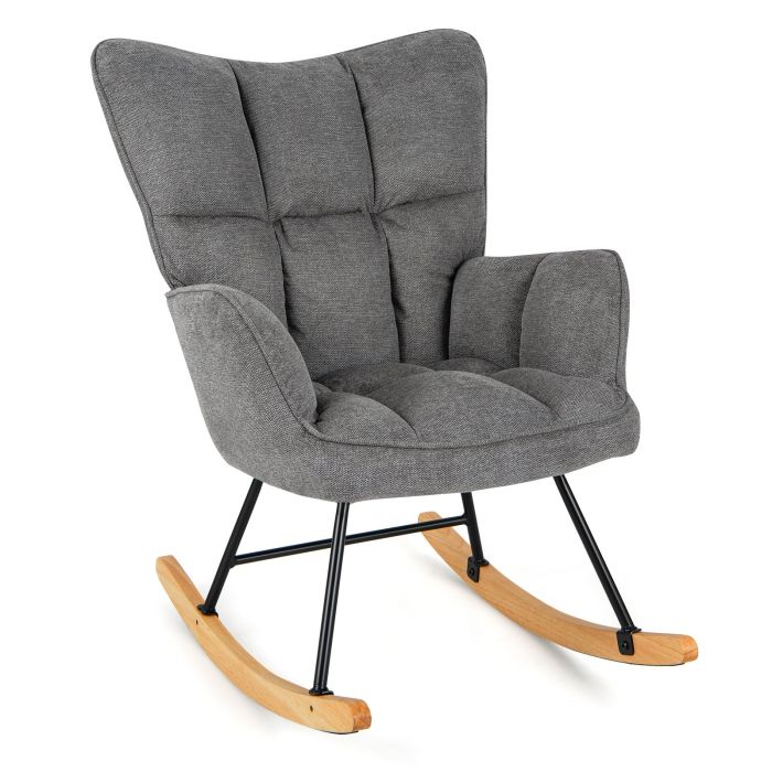 Armchair - Linen Nursery Rocking Chair Modern Rocking Accent Chair with High Backrest-Grey