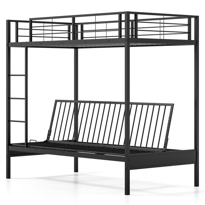 Bunk Bed - Single Over Futon Bunk Bed with Ladder and Safety Guardrails - Black