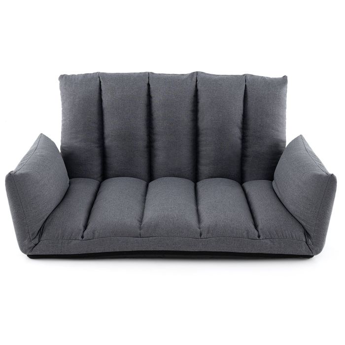 Floor Sofa Bed - Foldable Floor Sofa with 5-Position Adjustable Backrest and Arms-Grey