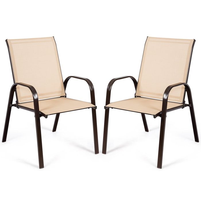 Garden Chair - 2 Piece Patio Outdoor Camping Chairs Set with Breathable Fabric-Coffee