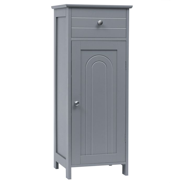 1-Door Freestanding Bathroom Storage Cabinet with Drawer and Adjustable Shelves-Grey