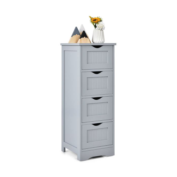 Bathroom Cabinet - 4 Drawers Bathroom Floor Cabinet with Curved Handle-Grey