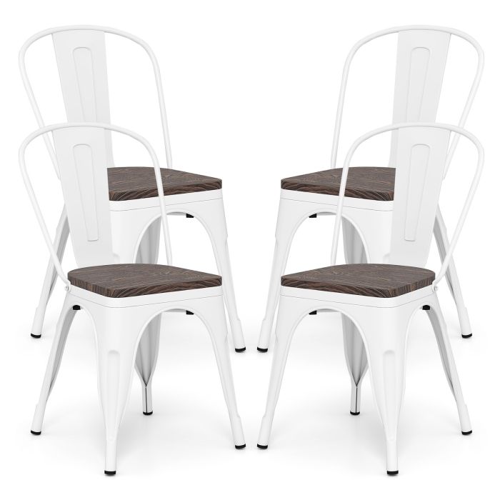 SIVA Metal Dining Chairs Set of 4 Stackable Kitchen Side Chairs-White
