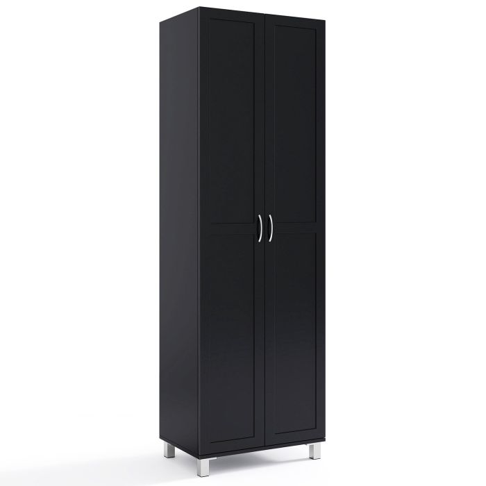 VARI Double Door Tall Storage Cabinet with Adjustable Shelf and Anti-tilt Design-Black