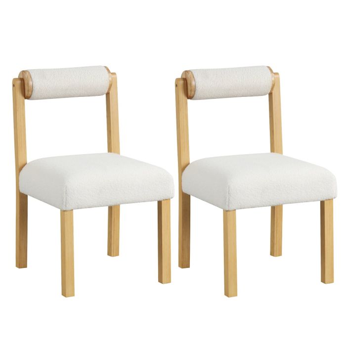 Wooden Dining Chair Set of 2 Faux Sherpa Upholstered Kitchen Chairs-White