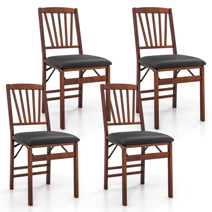 Dining Chair Set of 4 Folding Chairs with Padded Seat and Rubber Wood Frame
