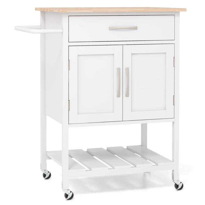 Kitchen Trolley - Rolling Kitchen Island Cart with Drawer and 2-Door Storage Cabinet-White