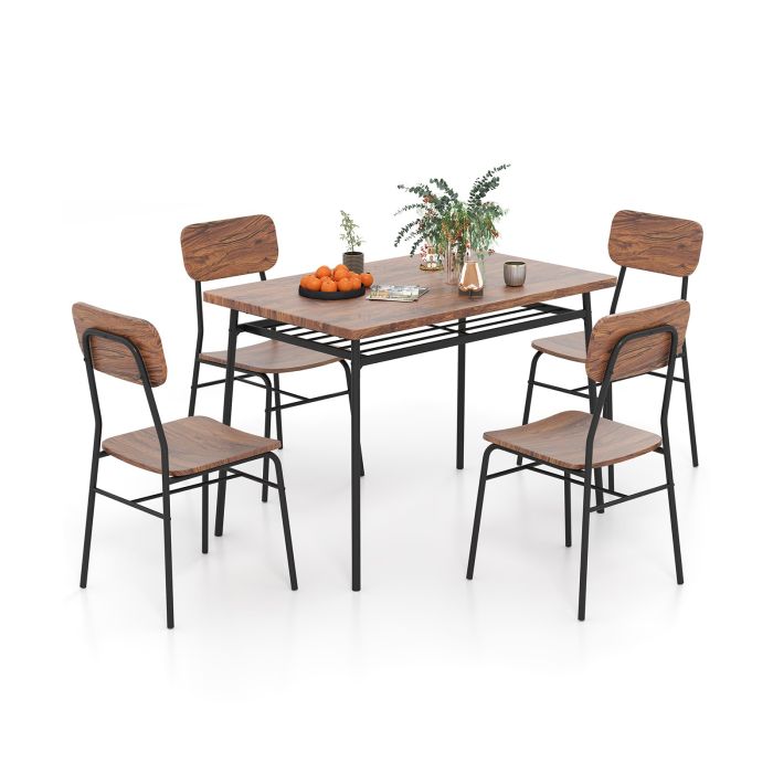 MYRI Dining Table Set for 2/4 with Metal Frame and Storage Rack-Coffee-Size 2