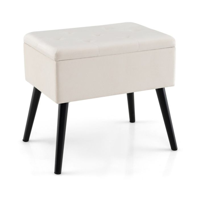 Modern Upholstered Flip Top Velvet Storage Ottoman Footrest-Beige