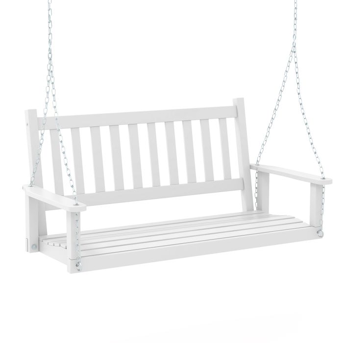 2 Person Wooden Outdoor Porch Swing with 500 lbs Weight Capacity - White