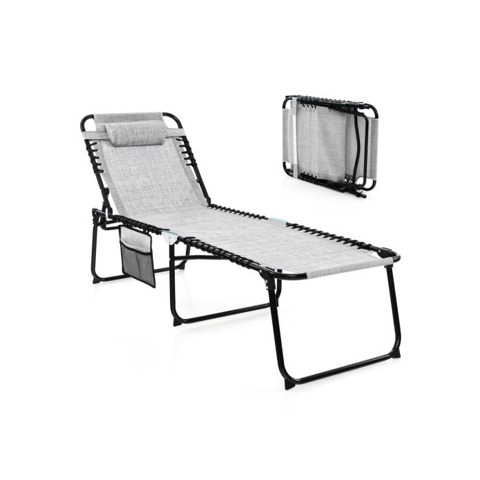 LYXOLY Patio Folding Chaise Lounge Chair Portable Sun Lounger with Adjustable Backrest-Grey