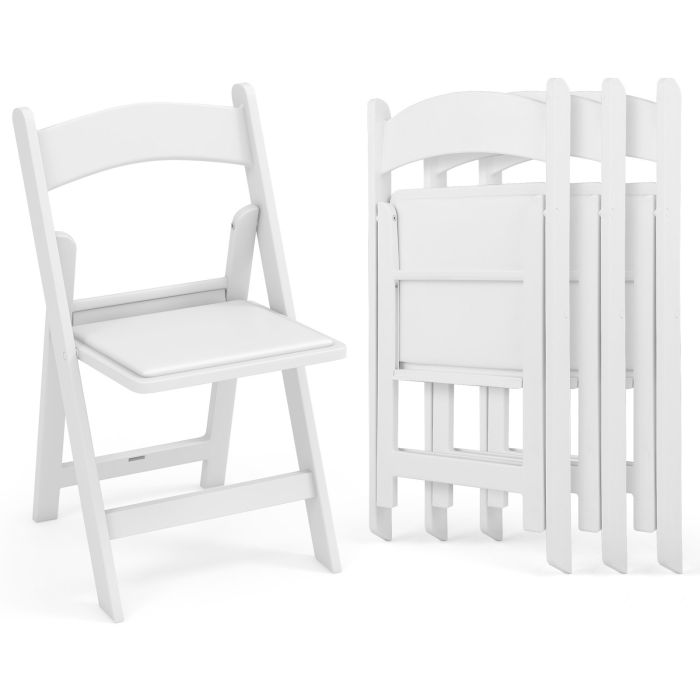 Garden Chair - 4 Pack All-Weather Folding Dining Chair Set with Padded Seat and Back -White