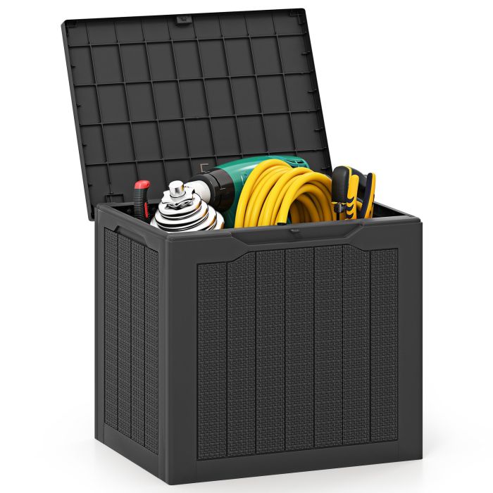 KENDRIX 96L Outdoor Storage Box with Lockable Lid and Wicker-woven Texture-Black